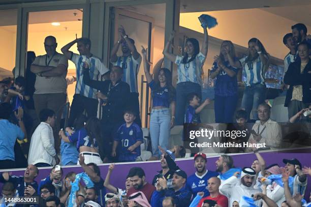 Antonela Roccuzzo, wife of Lionel Messi of Argentina, Celia Maria Cuccittini, mother of Lionel Messi of Argentina celebrate with family members and...
