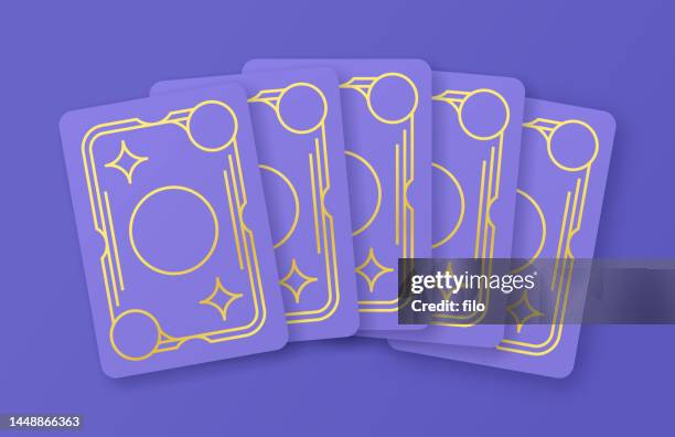 ilustrações de stock, clip art, desenhos animados e ícones de magic playing cards design - cartas na mão