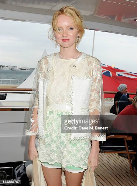Model Lily Cole attends a lunch hosted by Len Blavatnik, Harvey Weinstein and Warner Music during the 65th Cannes Film Festival on board the Odessa...