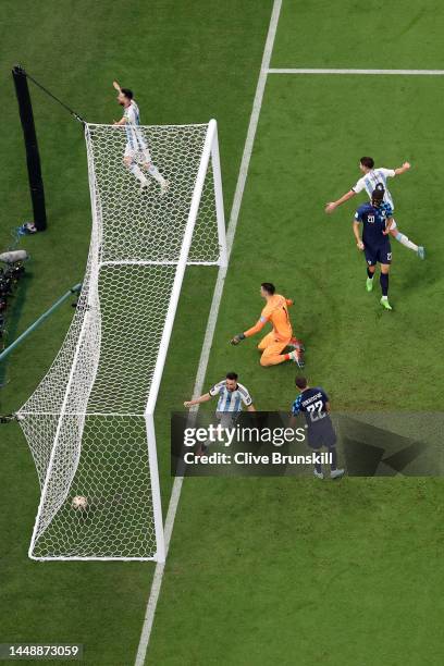 Julian Alvarez of Argentina celebrates after scoring the team's third goal during the FIFA World Cup Qatar 2022 semi final match between Argentina...