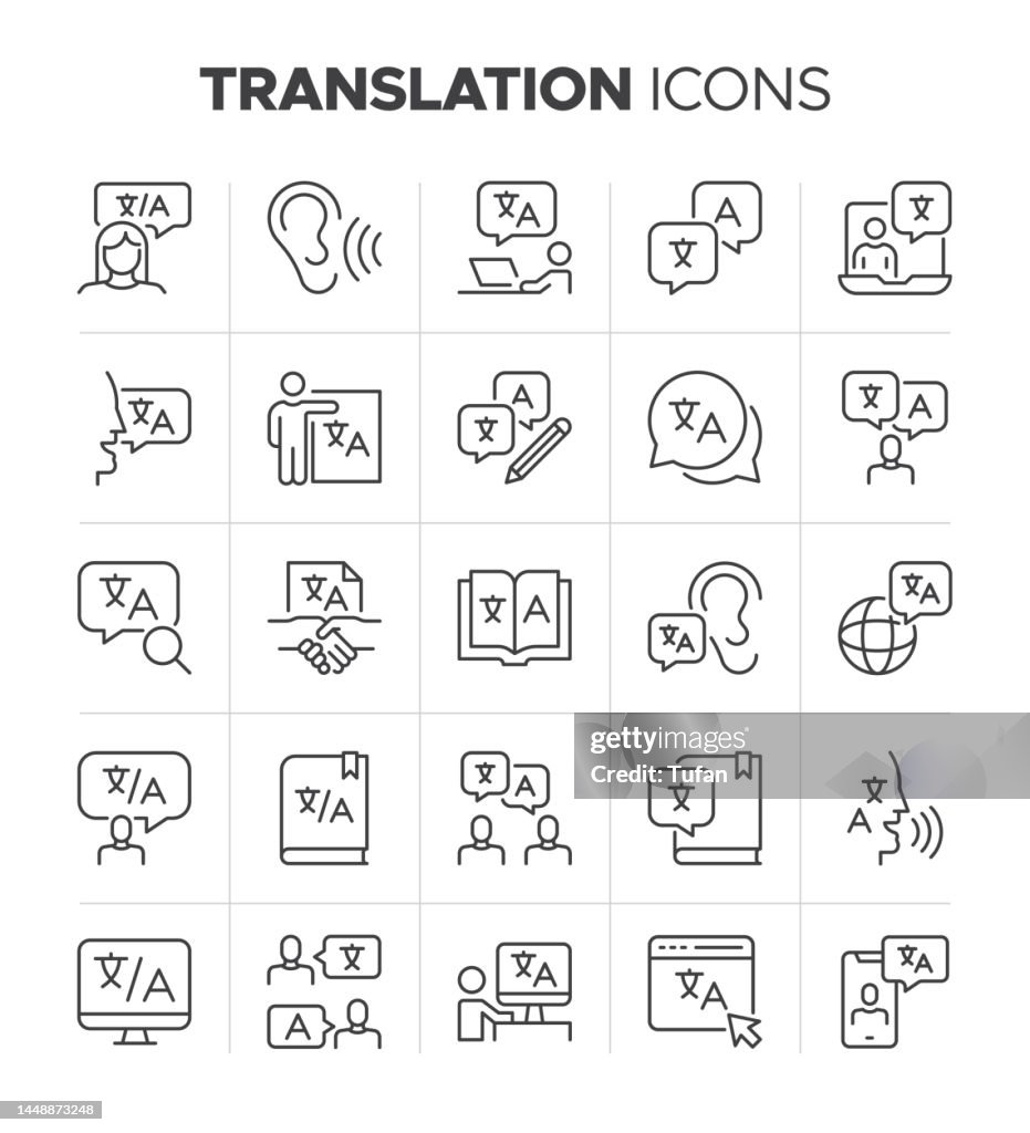 Übersetzen Icon Set - Sprachübersetzungs- und Dolmetschersymbole
