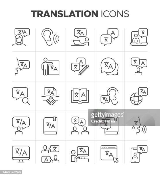 translate icon set - language translation and interpreter symbols - multilingual 幅插畫檔、美工圖案、卡通及圖標