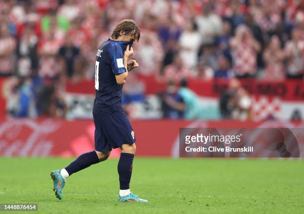 Luka Modric of Croatia reacts after being substituted during the FIFA World Cup Qatar 2022 semi final match between Argentina and Croatia at Lusail...