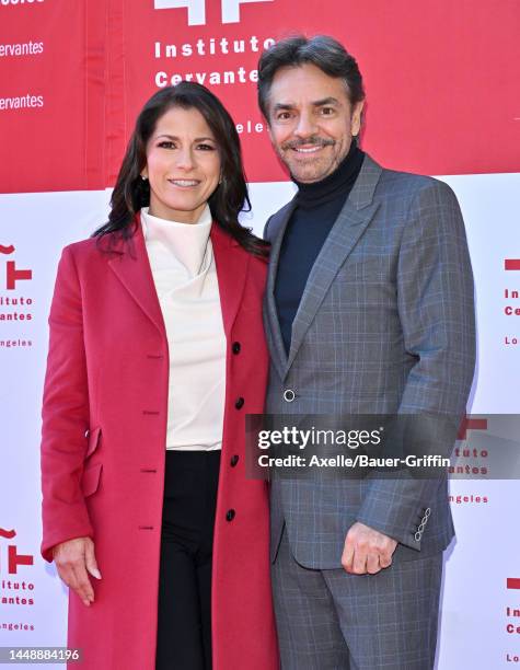 Alessandra Rosaldo and Eugenio Derbez attend the Inauguration of the Instituto Cervantes in Los Angeles Plaque Unveiling with Her Majesty The Queen...