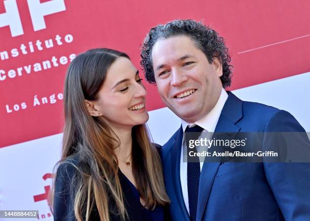 Maria Valverde and Gustavo Dudamel attend the Inauguration of the Instituto Cervantes in Los Angeles Plaque Unveiling with Her Majesty The Queen of...