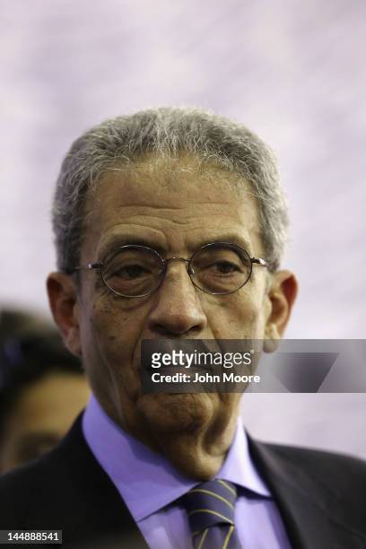 Egyptian presidential candidate Amr Moussa waits to speak on the last day of campaigning on May 20, 2012 in Cairo, Egypt. A Foreign Minister under...