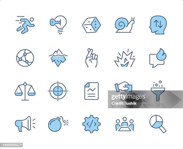 risk management icon set. editable stroke weight. pixel perfect dichromatic icons. - ice berg stock illustrations