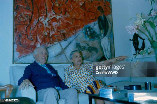 Marc Chagall and Valentina Brodsky pose for a portrait at home in Saint-Paul, France, in August 1973.