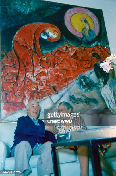 Marc Chagall and Valentina Brodsky pose for a portrait at home in Saint-Paul, France, in August 1973.