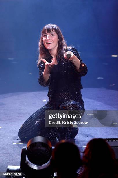 Juliette Armanet performs 'Le Dernier Jour Du Disco' on stage during the Grands Prix De La Sacem 2022 Ceremony at Maison De La Radio on December 13,...