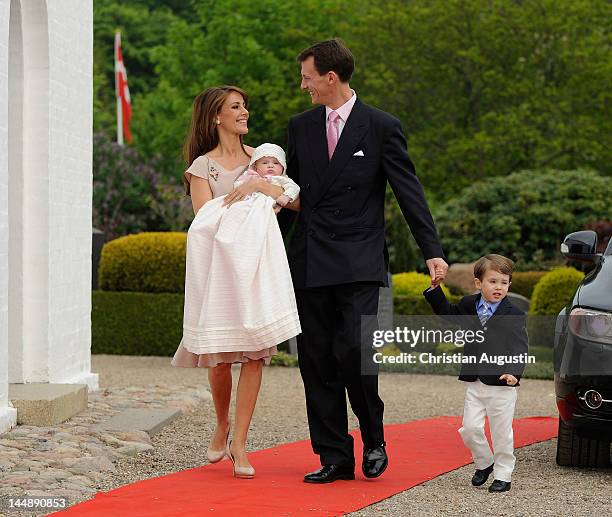 Princess Marie of Denmark, Prince Joachim of Denmark, Prince Hendrik, Princess Athena of Denmark attend the christening of Princess Athena of Denmark...