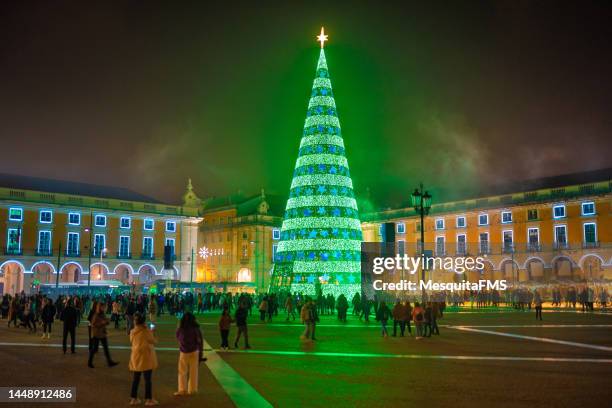 christmas tree at praça do comércio in lisbon - noble fir tree stock pictures, royalty-free photos & images