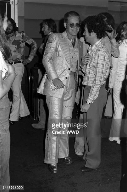 Elton John and David Geffen attend the opening of the Roxy Theatre in Hollywood, California, on September 19, 1973.