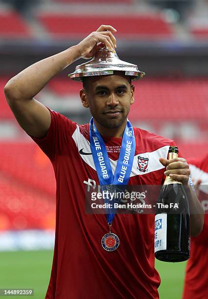 Ashley Chambers of York celebrates after winning promotion to the football league during Blue Square Bet Premier League Play Off Final between Luton...