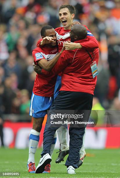 Chris Smith the captain of York City celebrates promotion to the football league with team mates during the Blue Square Bet Premier League Play Off...