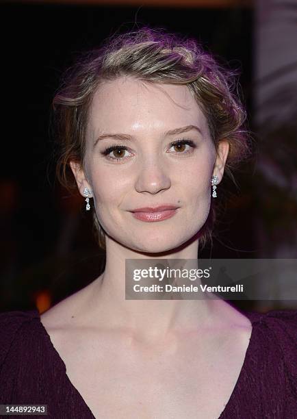 Actress Mia Wasikowska attends the Vanity Fair and Gucci Party at Hotel Du Cap during 65th Annual Cannes Film Festival on May 19, 2012 in Antibes,...