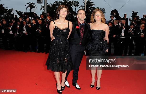 Mylene Jampanoi, director Xavier Dolan and actress Suzanne Clement attend the "Amour" premiere during the 65th Annual Cannes Film Festival at Palais...
