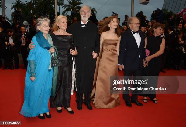 Emmanuelle Riva, Susanne Haneke, director Michael Haneke, Isabelle Huppert, Jean-Louis Trintignant and guest attend the "Amour" Premiere during the...