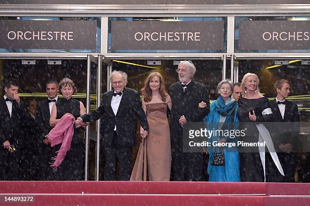 Guest, Jean-Louis Trintignant, Isabelle Huppert, director Michael Haneke, Emmanuelle Riva and Susanne Haneke attend the "Amour" Premiere during the...