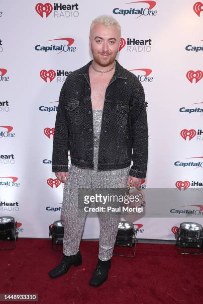Sam Smith walks the red carpet at Hot 99.5's iHeartRadio Jingle Ball 2022 at Capital One Arena on December 13, 2022 in Washington, DC.