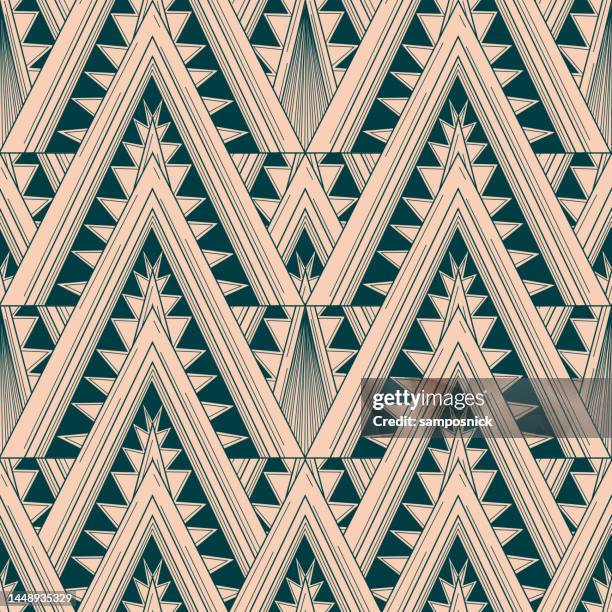 ilustraciones, imágenes clip art, dibujos animados e iconos de stock de art deco 1920s triángulo geométrico patrones sin costuras - edificio chrysler