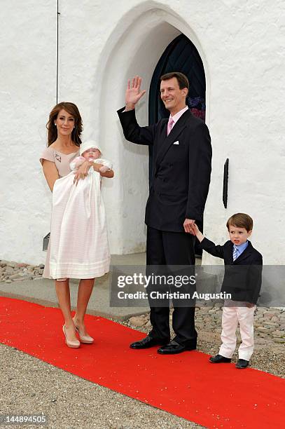 Princess Marie of Denmark, Prince Joachim of Denmark, Prince Henrik Carl Joachim Alain, Princess Athena of Denmark attend the christening of Princess...