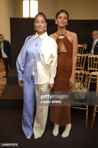 Tracee Ellis Ross and Liya Kebede at the Schiaparelli Fall 2023 Couture Collection Runway Show on July 3, 2023 in Paris, France.