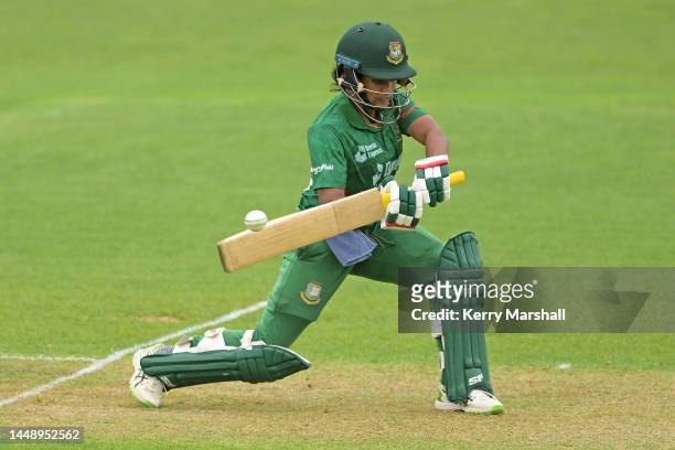 Fargana Hoque Pinky of Bangladesh bats during game two of the One Day International series between New Zealand and Bangladesh at McLean Park on...
