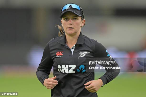 Amelia Kerr of New Zealand during game two of the One Day International series between New Zealand and Bangladesh at McLean Park on December 14, 2022...