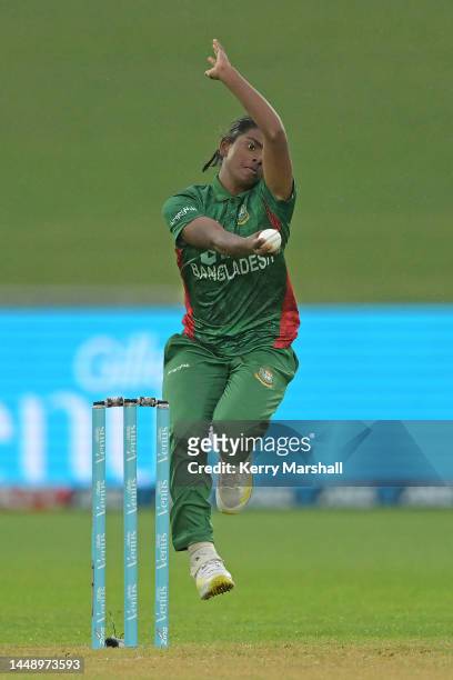 Marufa Akter of Bangladesh bowls during game two of the One Day International series between New Zealand and Bangladesh at McLean Park on December...