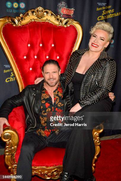 John Hennigan and Taya Valkryie attend Raven Van Slender Saves Christmas! Premiere at TCL Chinese Theatre on December 13, 2022 in Hollywood,...
