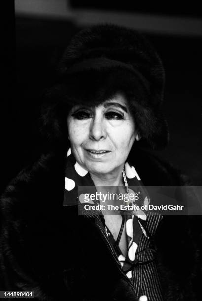 Sculptor Louise Nevelson poses for a portrait with a selection of her sculpture on April 14, 1967 at a retrospective exhibition of her career at the...