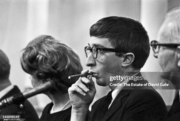 Writer John Updike on the dais at the National Book Awards held at The New York Hilton in March 1964 in New York City, New York.