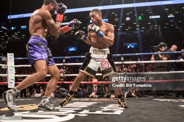 January 20: Errol Spence Jr defeats Lamont Peterson by RTD in the 10th round in their Championship Welterweight fight at the Barclay Center in...