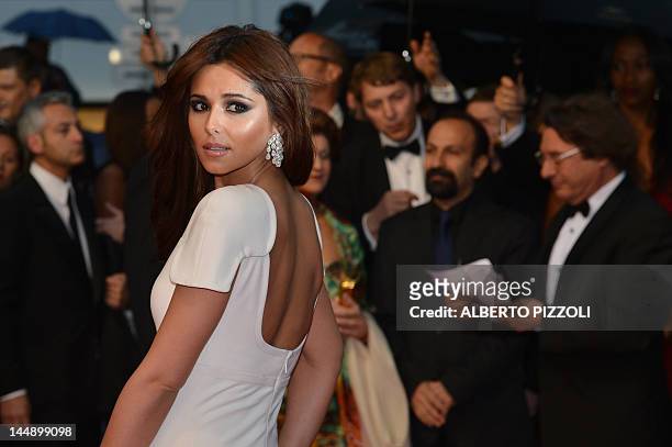 British singer Cheryl Cole arrives for the screening of "Amour" presented in competition at the 65th Cannes film festival on May 20, 2012 in Cannes....