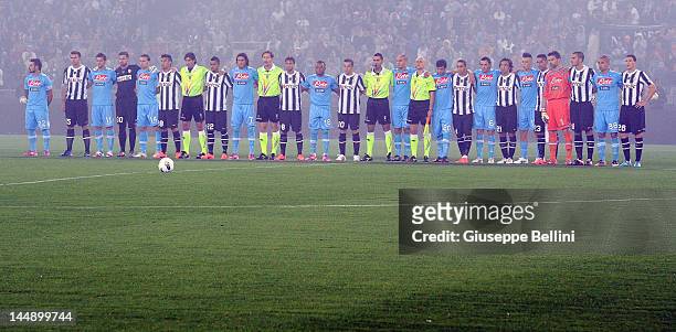 The team of Juventus and the team of Napoli before the Tim Cup final match between Juventus FC and SSC Napoli at Olimpico Stadium on May 20, 2012 in...