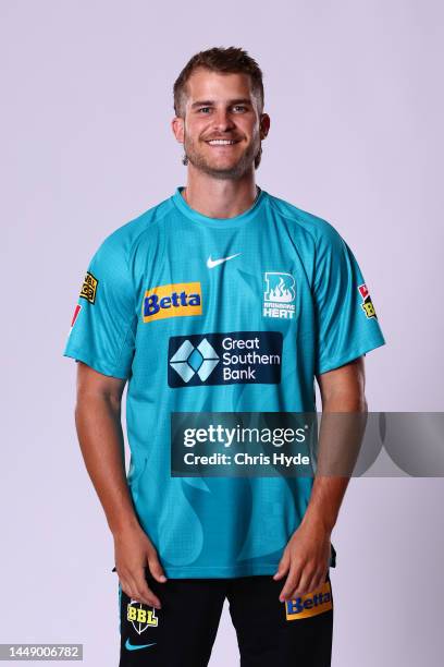 Sam Hain poses during the Brisbane Heat Big Bash League headshots session on November 14, 2022 in Brisbane, Australia.