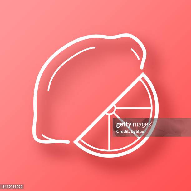 lemon and slice. icon on red background with shadow - lime slice stock illustrations