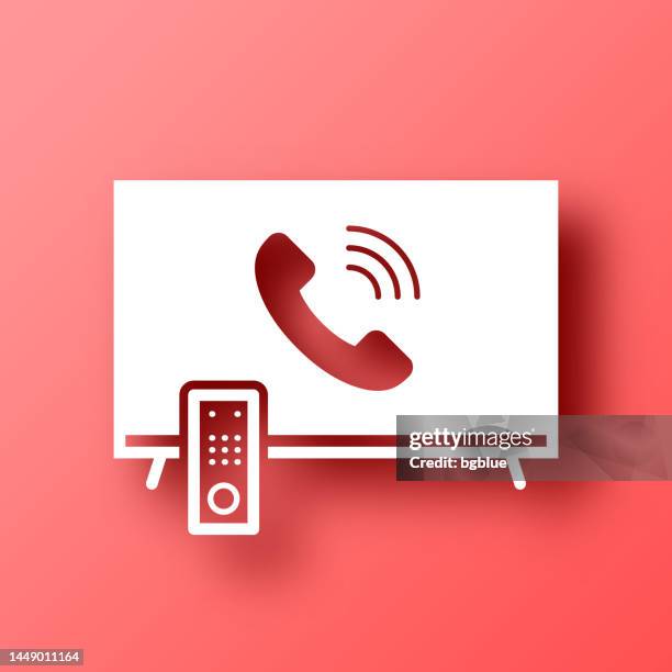 tv with incoming call. icon on red background with shadow - remote computer help stock illustrations