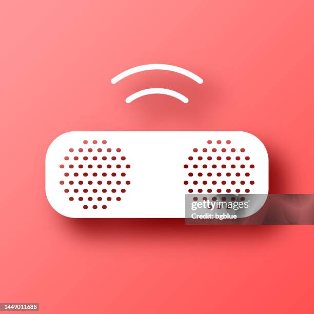 wireless speaker. icon on red background with shadow - bluetooth speaker box stock illustrations