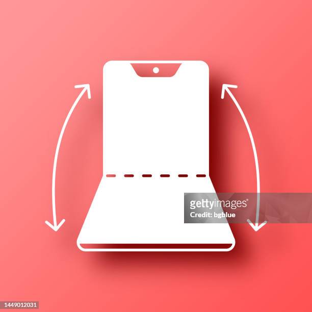 faltbares smartphone. symbol auf rotem hintergrund mit schatten - zusammenklappbar stock-grafiken, -clipart, -cartoons und -symbole