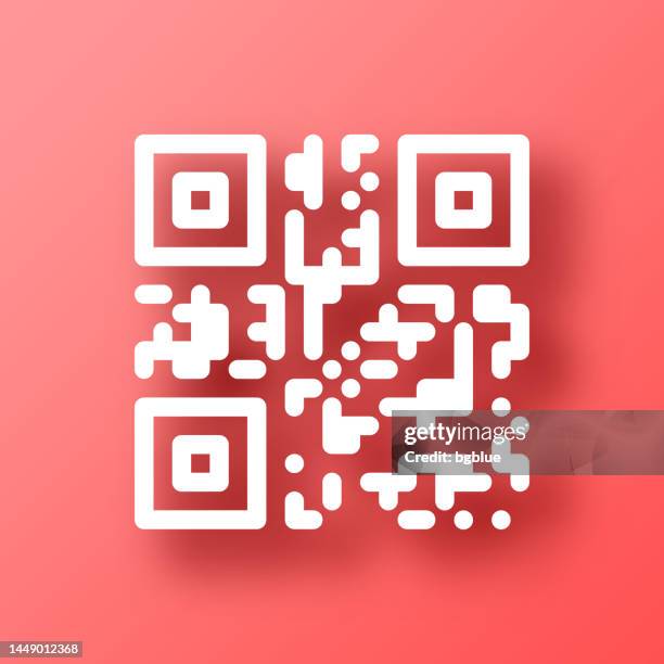 ilustraciones, imágenes clip art, dibujos animados e iconos de stock de código qr. icono sobre fondo rojo con sombra - qr-code-scan-icon