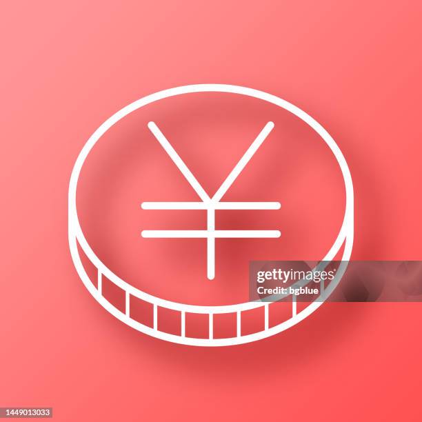 yen coin. icon on red background with shadow - chinese coin stock illustrations