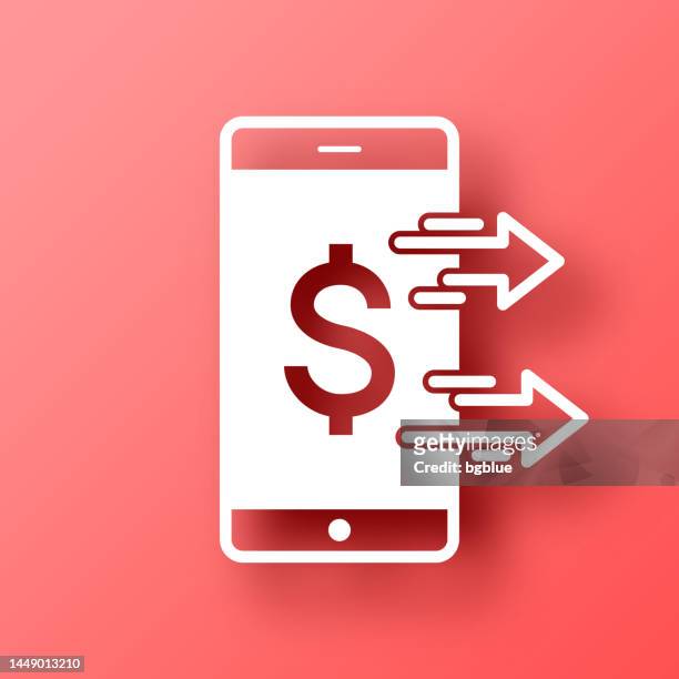 sending dollar with smartphone. icon on red background with shadow - send stock illustrations