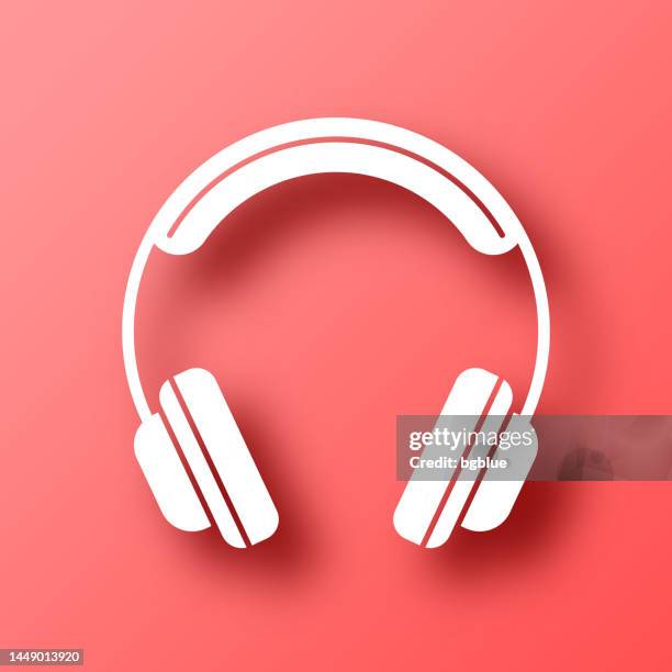 headphones. icon on red background with shadow - dj console stock illustrations