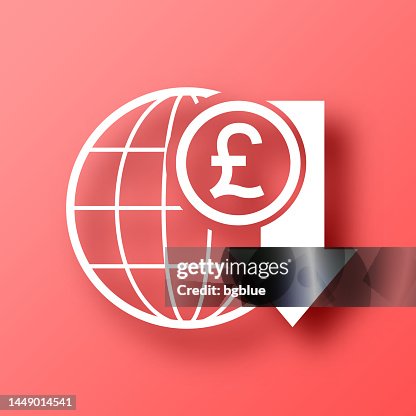 Pound rate decrease. Icon on Red background with shadow Pound rate decrease. Icon on Red background with shadow