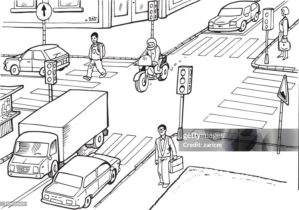 Sketch Of An Intersection In The City High-Res Vector Graphic - Getty ...