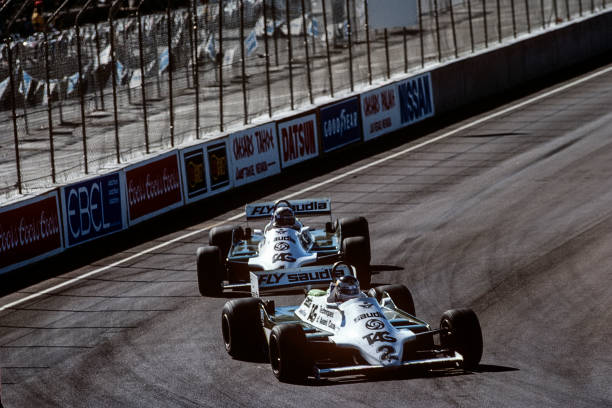 Carlos Reutemann, Alan Jones, Williams-Ford FW07C, Grand Prix of Caesars Palace, Caesars Palace, Las Vegas, 17 October 1981.