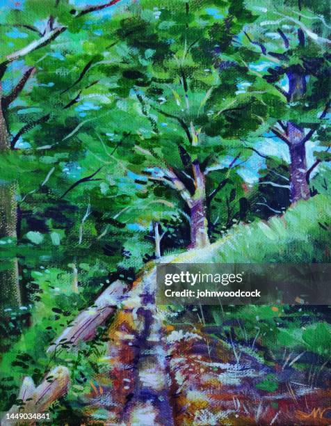 woodland with fallen tree - suffolk landscape stock illustrations