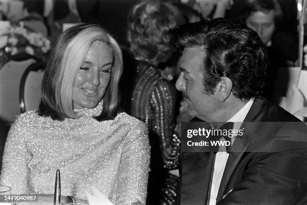 Marylou Connors and Mike Connors attend an Academy of Television Arts and Sciences dinner at the Hilton Hotel in New York City on April 18, 1975.